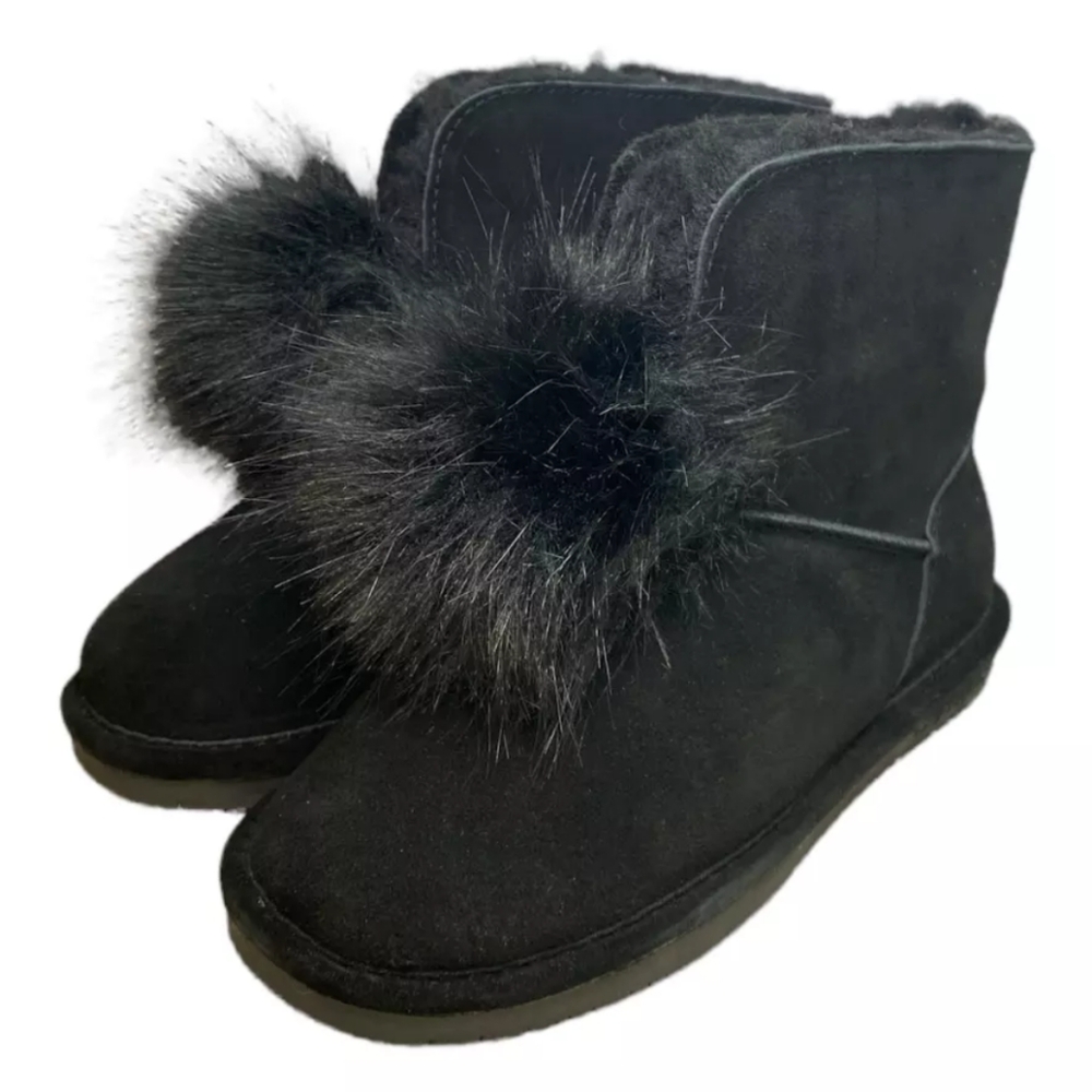 New Bearpaw Black Suede PomPom Boot Size 8 Libby NeverWet Coat